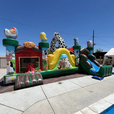 Divertimento all'interno e all'esterno Commerciale PVC gonfiabile Animal Farm Castello a rimbalzo con scivolo