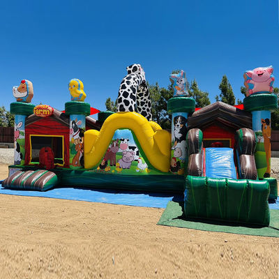 Divertimento all'interno e all'esterno Commerciale PVC gonfiabile Animal Farm Castello a rimbalzo con scivolo