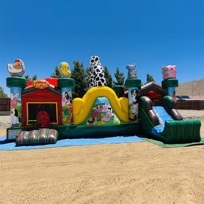 Divertimento all'interno e all'esterno Commerciale PVC gonfiabile Animal Farm Castello a rimbalzo con scivolo