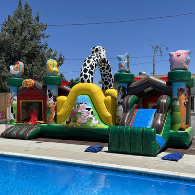 Divertimento all'interno e all'esterno Commerciale PVC gonfiabile Animal Farm Castello a rimbalzo con scivolo
