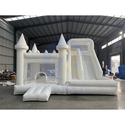 Kit di riparazione e di soffiatura CE inclusi Casa gonfiabile bianca per matrimoni con scivolo