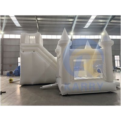 Kit di riparazione e di soffiatura CE inclusi Casa gonfiabile bianca per matrimoni con scivolo