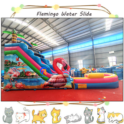 Capacità massima 100-500 kg Scivolo d'acqua gonfiabile con piscina e entusiasmante design di Flamingo