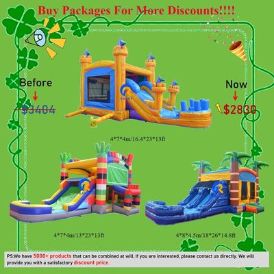 Castello rimbalzabile gonfiabile in PVC con scivolo tema giungla di grado commerciale taglia personalizzata