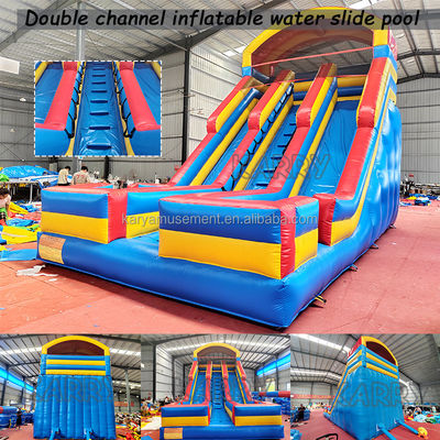 Giochi gonfiabili per bambini Affitto di partite commerciali Slide idraulico gonfiabile a doppia corsia in PVC