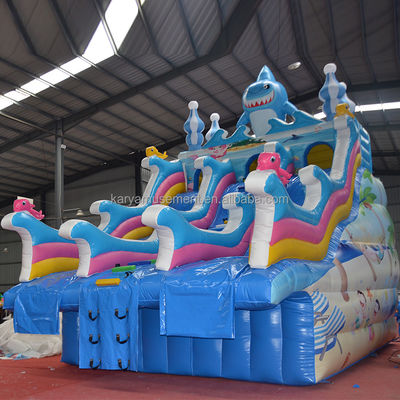 Scivoli gonfiabili per bambini a doppia corsia di design di squalo scivolo d'acqua in PVC commerciale