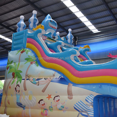 Scivoli gonfiabili per bambini a doppia corsia di design di squalo scivolo d'acqua in PVC commerciale