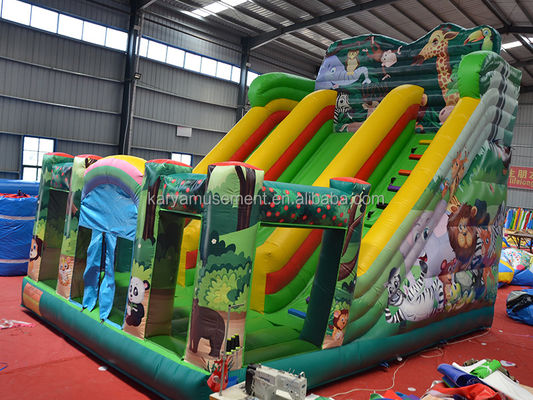 Divertimento all'interno e all'esterno 2024 PVC Jungle Animal Double-Lane Inflatable Wet and Dry Slide