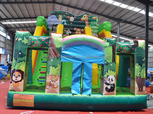 Divertimento all'interno e all'esterno 2024 PVC Jungle Animal Double-Lane Inflatable Wet and Dry Slide