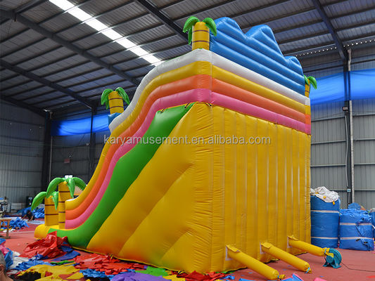 Parco all'aria aperta Gioco a 2 corsie Palma tropicale PVC gonfiabile Dinosauro Salto rimbalzo scivolo