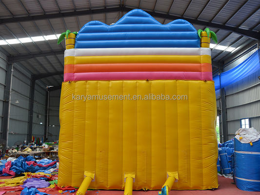 Parco all'aria aperta Gioco a 2 corsie Palma tropicale PVC gonfiabile Dinosauro Salto rimbalzo scivolo