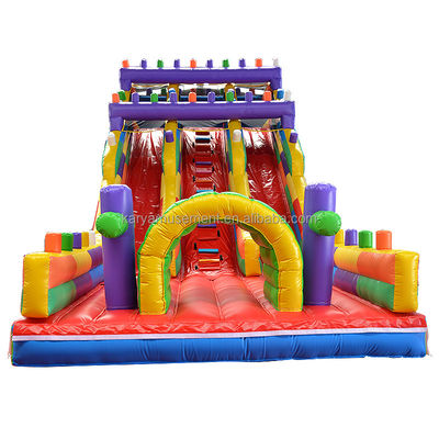 Blocco gonfiabile a 2 corsie larghe 19 piedi scivolo bagnato e asciutto per bambini Parco festa all'aperto