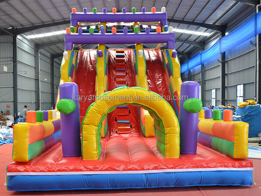Blocco gonfiabile a 2 corsie larghe 19 piedi scivolo bagnato e asciutto per bambini Parco festa all'aperto