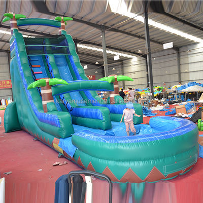 29ft Tropical Jump Water Slide Pool Commercial Backyard Big Palm Water Slide con piscina