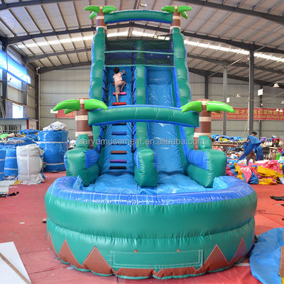 29ft Tropical Jump Water Slide Pool Commercial Backyard Big Palm Water Slide con piscina
