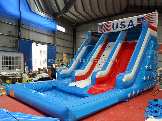 Sliding Blue Dragon gonfiabile di qualità commerciale per adulti con 2 scivoli e piscina di scivolo