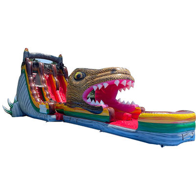 Sliding slide gonfiabile in PVC su tema dinosauro giurassico Slide acquatico con piscina