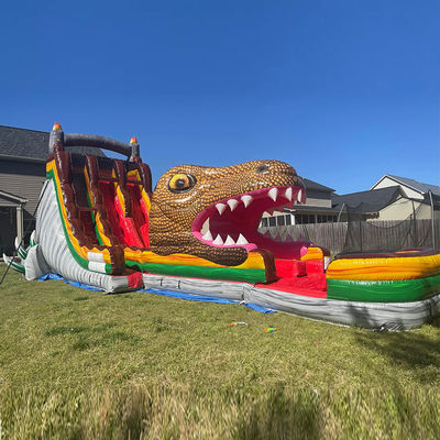 Sliding slide gonfiabile in PVC su tema dinosauro giurassico Slide acquatico con piscina