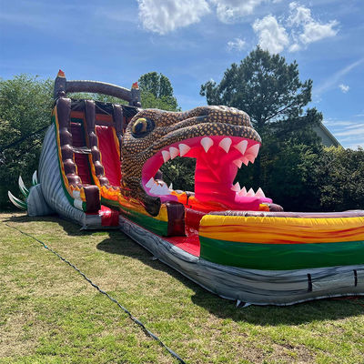 Sliding slide gonfiabile in PVC su tema dinosauro giurassico Slide acquatico con piscina