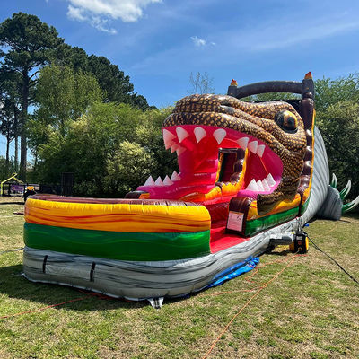 Sliding slide gonfiabile in PVC su tema dinosauro giurassico Slide acquatico con piscina
