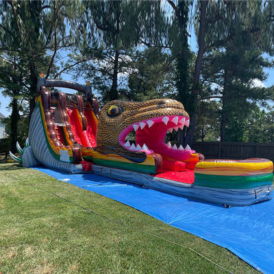 Sliding slide gonfiabile in PVC su tema dinosauro giurassico Slide acquatico con piscina