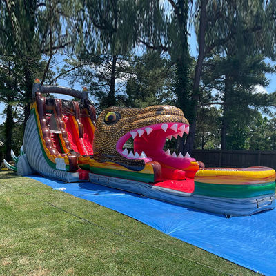 Sliding slide gonfiabile in PVC su tema dinosauro giurassico Slide acquatico con piscina