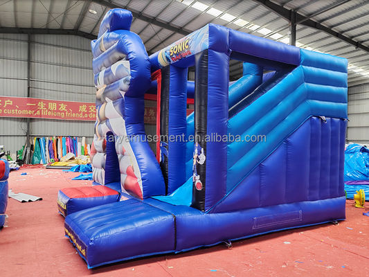Caratteristiche unisex personalizzate Sonic Bounce House Combo Slide gonfiabile per noleggio di feste