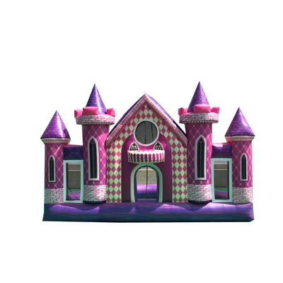 Parco giochi all'aperto Custom PVC gonfiabile Rosa Castello sfondo per festa di compleanno / matrimonio