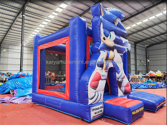 Caratteristiche unisex personalizzate Sonic Bounce House Combo Slide gonfiabile per noleggio di feste