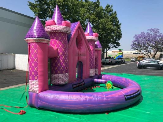 Parco giochi all'aperto Custom PVC gonfiabile Rosa Castello sfondo per festa di compleanno / matrimonio