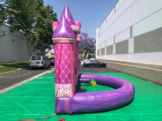 Parco giochi all'aperto Custom PVC gonfiabile Rosa Castello sfondo per festa di compleanno / matrimonio