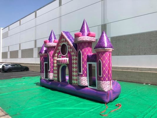 Parco giochi all'aperto Custom PVC gonfiabile Rosa Castello sfondo per festa di compleanno / matrimonio