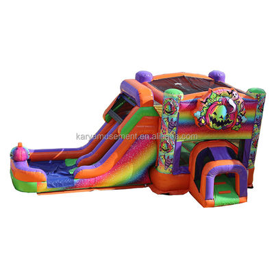 Casa a rimbalzo Halloween unisex con scivolo acquatico a doppio canale e castello gonfiabile arcobaleno