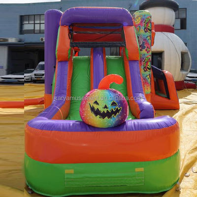 Casa a rimbalzo Halloween unisex con scivolo acquatico a doppio canale e castello gonfiabile arcobaleno