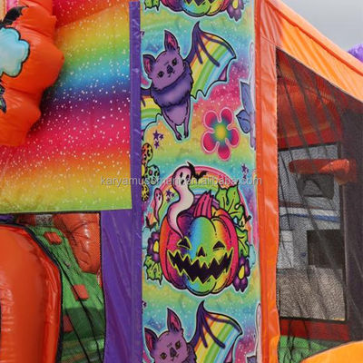 Casa a rimbalzo Halloween unisex con scivolo acquatico a doppio canale e castello gonfiabile arcobaleno