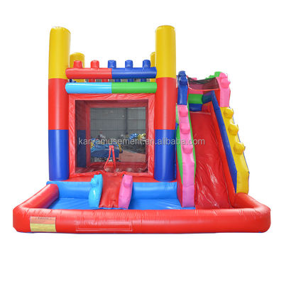 14 anni su Personalizza accettato tema blocco di costruzione rosso Castello a rimbalzo con scivolo e grande piscina di acqua Parco giochi in PVC
