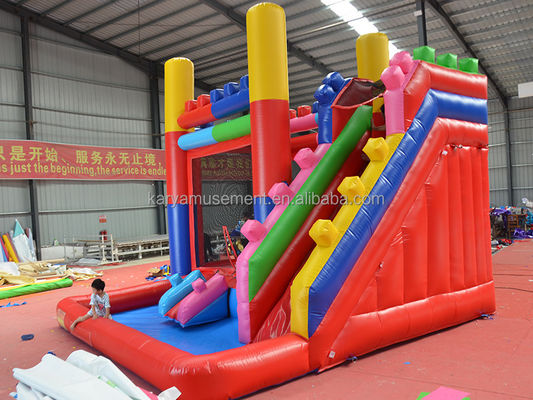 14 anni su Personalizza accettato tema blocco di costruzione rosso Castello a rimbalzo con scivolo e grande piscina di acqua Parco giochi in PVC