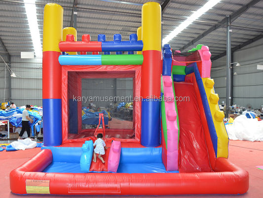14 anni su Personalizza accettato tema blocco di costruzione rosso Castello a rimbalzo con scivolo e grande piscina di acqua Parco giochi in PVC