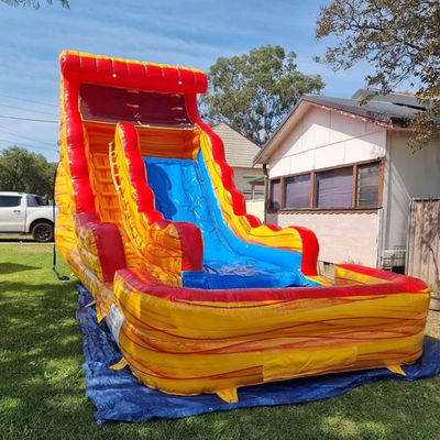 Logo personalizzato Parco acquatico commerciale in PVC marmo giallo scivolo gonfiabile con piscina