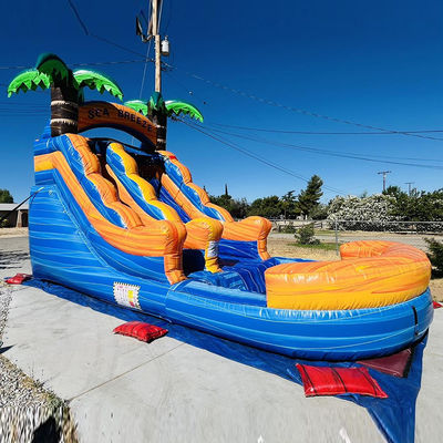 Parco acquatico gonfiabile in PVC a noleggio commerciale personalizzabile con scivolo d'acqua a palma