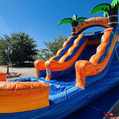 Parco acquatico gonfiabile in PVC a noleggio commerciale personalizzabile con scivolo d'acqua a palma