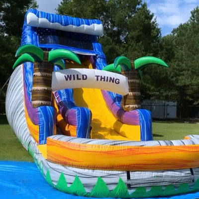 Grande piscina bambini rimbalzo scivolo casa festa commerciale palme tropicali scivolo d'acqua con due scivolo n