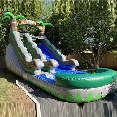 Grande piscina bambini rimbalzo scivolo casa festa commerciale palme tropicali scivolo d'acqua con due scivolo n