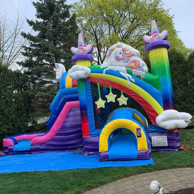 Bambini giocattoli gonfiabili arcobaleno unicorno trampolino castello casa gonfiabile rimbalzo con scivolo
