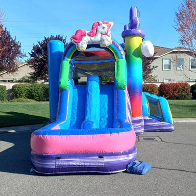 Bambini giocattoli gonfiabili arcobaleno unicorno trampolino castello casa gonfiabile rimbalzo con scivolo