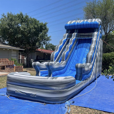 Affitto commerciale all'aperto Scivolo d'acqua grigio marmo PVC blu con piscina e salto a sbalzo