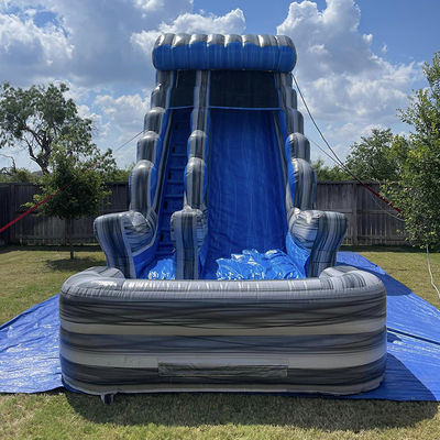 Affitto commerciale all'aperto Scivolo d'acqua grigio marmo PVC blu con piscina e salto a sbalzo