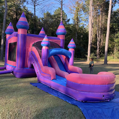 Affitti di trampolini gonfiabili per bambini Pink Princess Castle Combo con piscina scivolosa e soffiatore