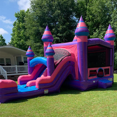 Affitti di trampolini gonfiabili per bambini Pink Princess Castle Combo con piscina scivolosa e soffiatore