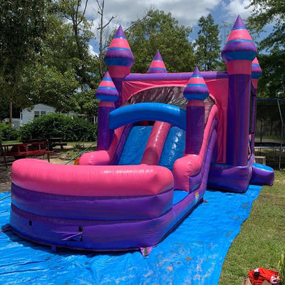 Affitti di trampolini gonfiabili per bambini Pink Princess Castle Combo con piscina scivolosa e soffiatore